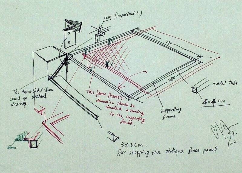 Sketch for Relocation of 'Resonance' in Sculpture Garden: Metal Fencing