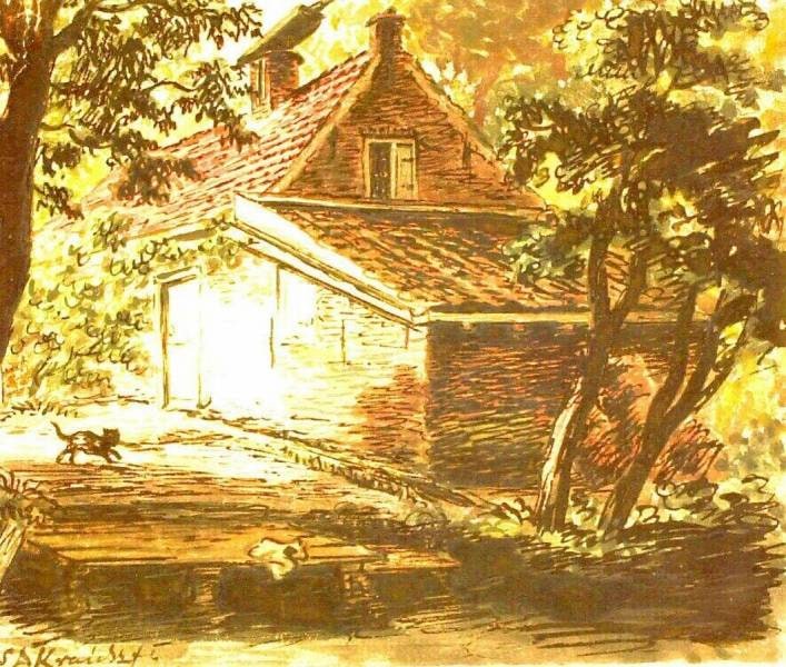 Cat in Front of a Cottage in the Woods