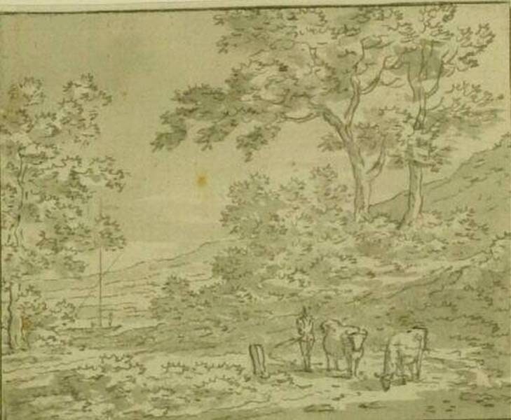Hilly Landscape with Shepherd and Cows