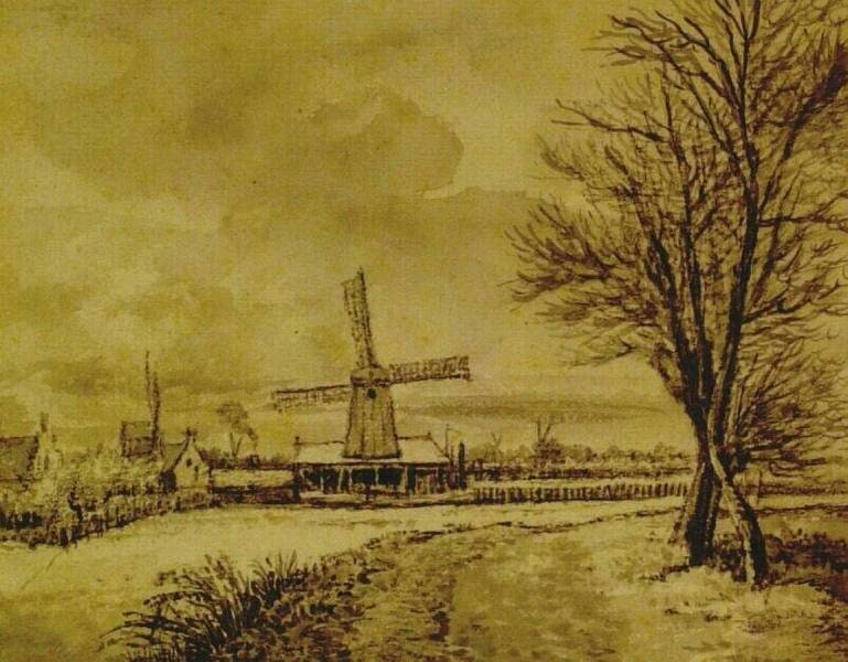 River View with Mill in Winter
