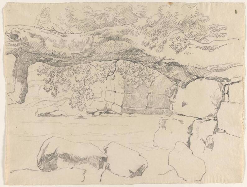 Landscape with Woman Sitting on an Overhanging Tree Trunk