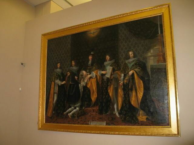 Louis XIV au lendemain de son sacre, reçoit le serment de son frère Monsieur, duc d'Anjou, comme chevalier de l'Ordre du Saint-Esprit à Reims, le 8 juin 1654