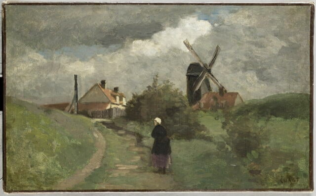 Paysage avec un moulin à vent.