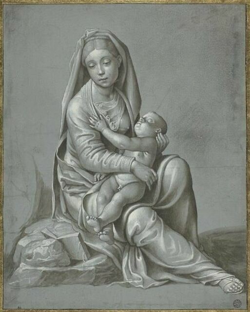 Vierge à l'Enfant assise sur un rocher