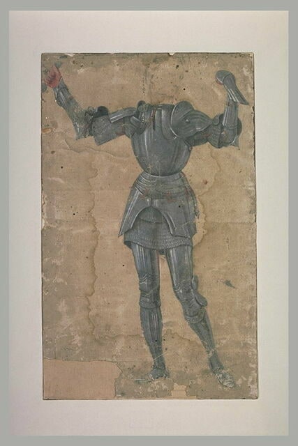 Homme en armure les bras levé : étude pour Saint Michel Archange