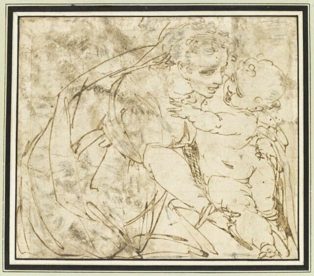 La Vierge prenant l'Enfant Jésus dans les bras