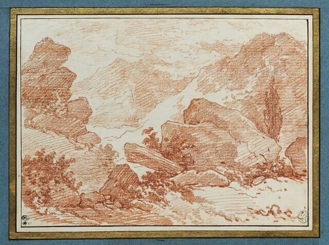 Etude de rochers garnis de quelques arbustes
