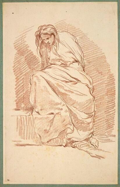 Etude d'une figure de femme drapée dans un grand manteau