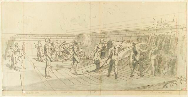 Batterie de canons, lors du siège de Rome