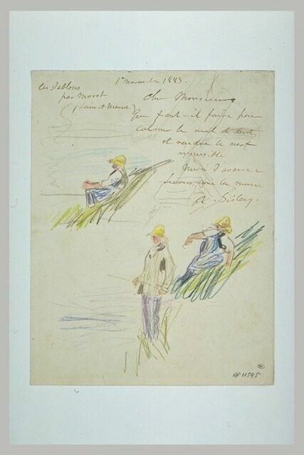 1er nov. 1883, Les Sablons, par Moret à X ; croquis de pêcheurs à la ligne