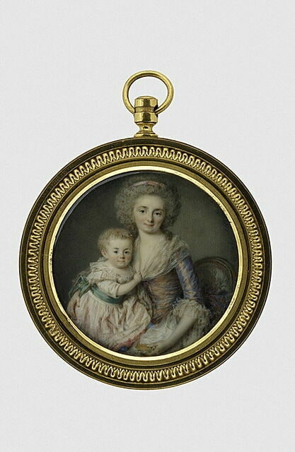Portrait de Madame Riesener tenant sa fille Adèle sur ses genoux.