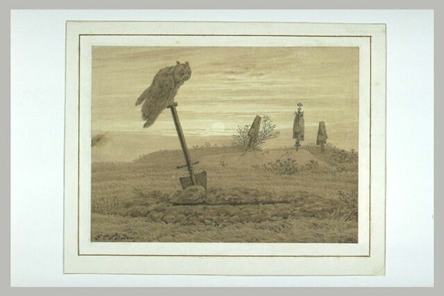 Le cimetière sous la lune avec un hibou