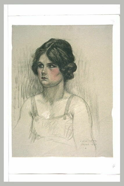 Femme vue en buste, de trois quarts à gauche