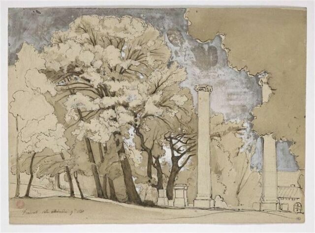 Frascati : colonnes antiques au milieu d'arbres