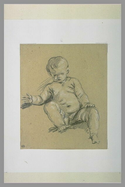 Etude d'un enfant nu, assis, vu de face