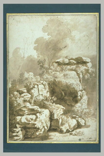 Rochers garnis de brousailles et d'arbustes