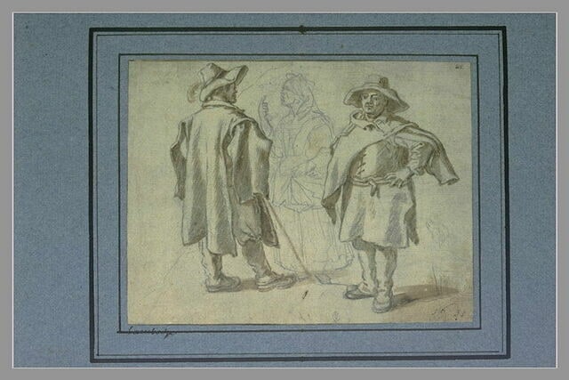 Une femme apostrophant un homme, et un autre homme