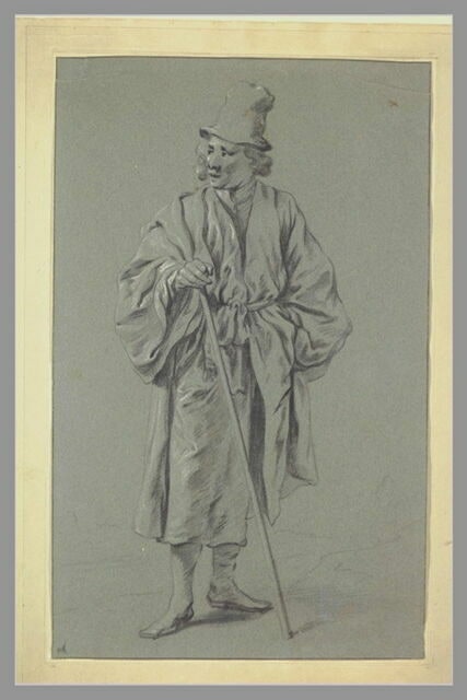Etude d'homme debout, coiffé d'un haut chapeau