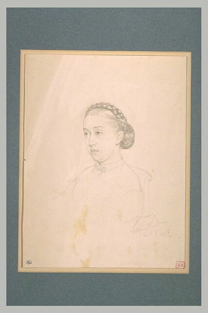 Portrait de femme, en buste, vue de trois quarts à gauche
