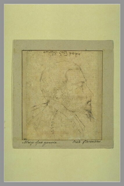 Portrait d'homme barbu, vu de profil et tourné vers la droite