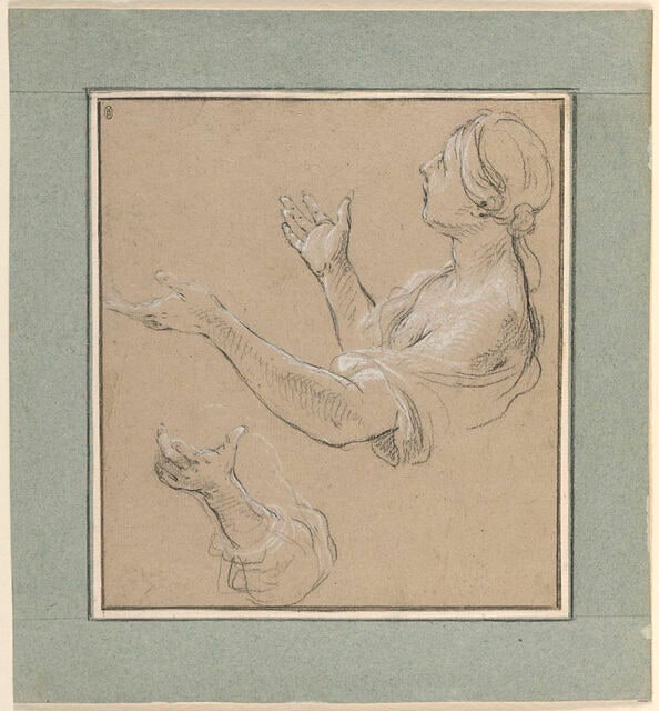 Buste de femme, et étude de main