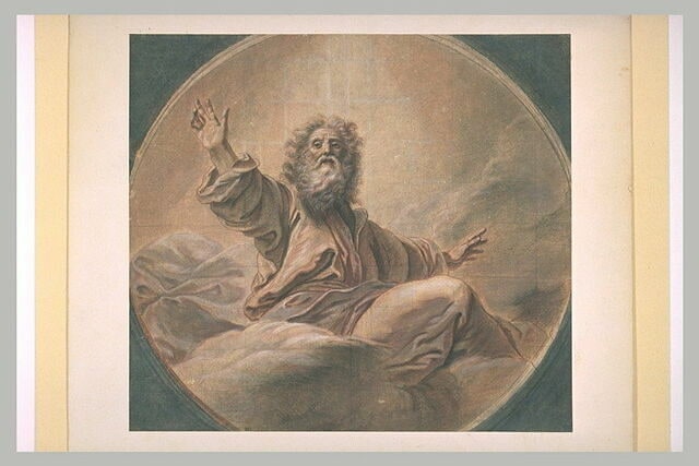 Le Père Eternel assis sur les nuages et vu de face