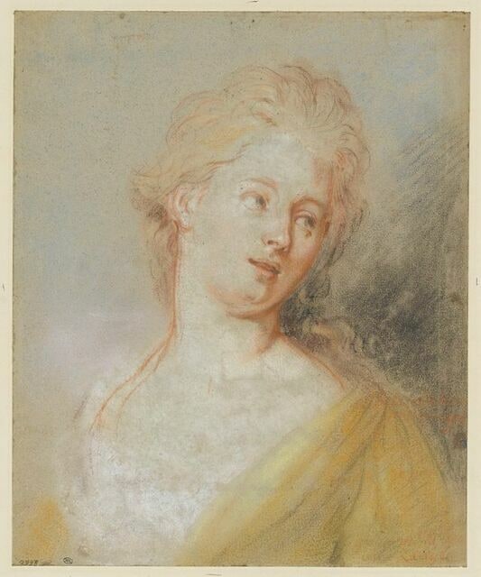 Portrait de jeune femme, la tête inclinée et regardant à gauche