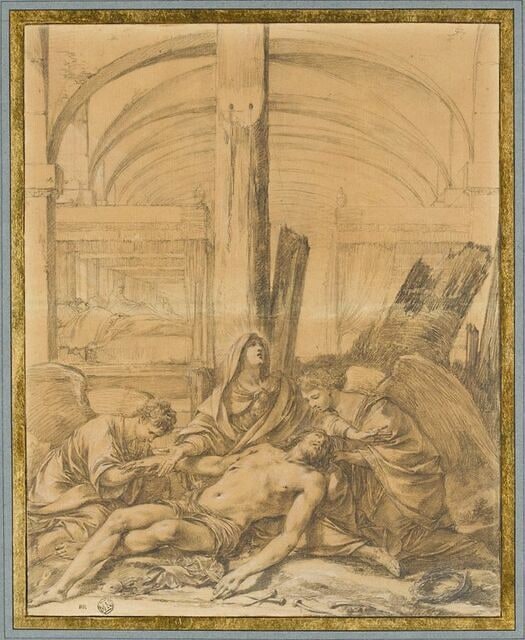 Déploration sur le Christ mort, devant un hôpital