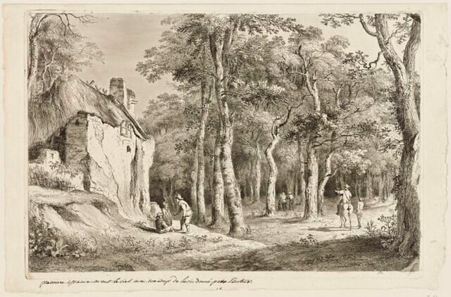 Entrée de forêt avec masure à gauche