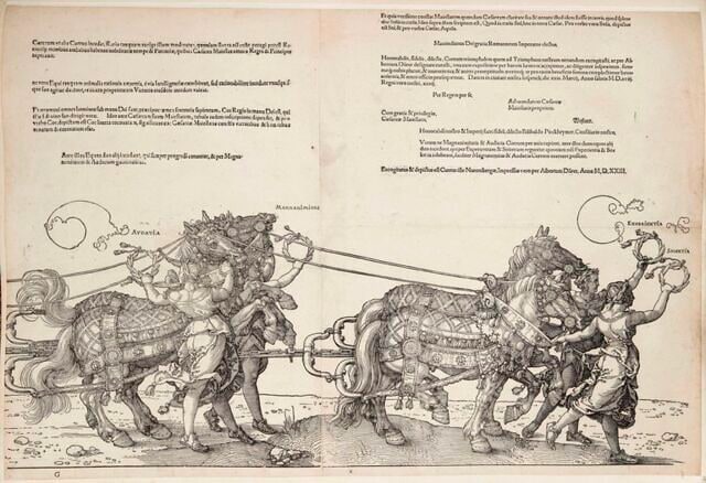 Le char triomphal de Maximilien Ier : Audatia et Magnanimitas