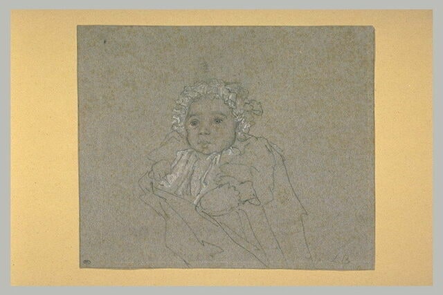 Enfant de face, coiffé d'un bonnet ruché