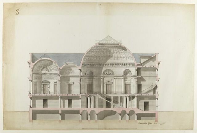Paris, Caisse d'Escompte : coupe longitudinale du pavillon principal
