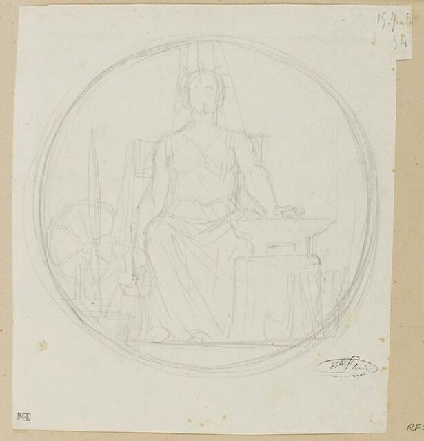 Etude de femme assise, dans un médaillon, allégorie de l'Agriculture