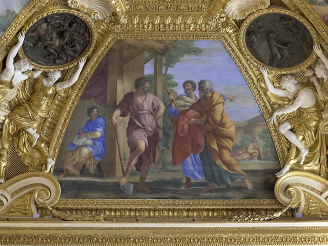 Plafond : Salle de Septime Sévère - Les députés du Sénat apportant la pourpre à Cincinnatus, au dessus de la corniche, côté nord.