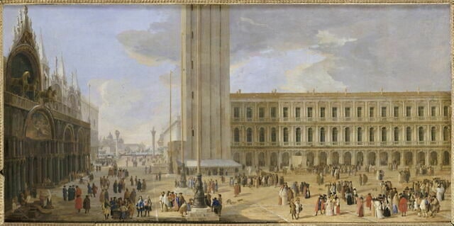 Vue de la Place Saint-Marc avec des charlatans