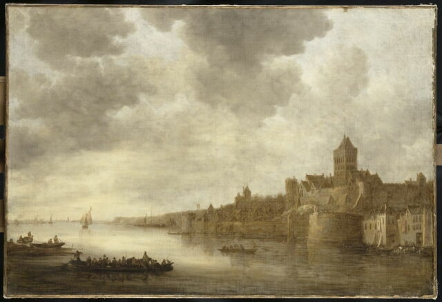 Vue de la ville néerlandaise de Nimègue avec le château du Valkhof dominant la rivière Waal