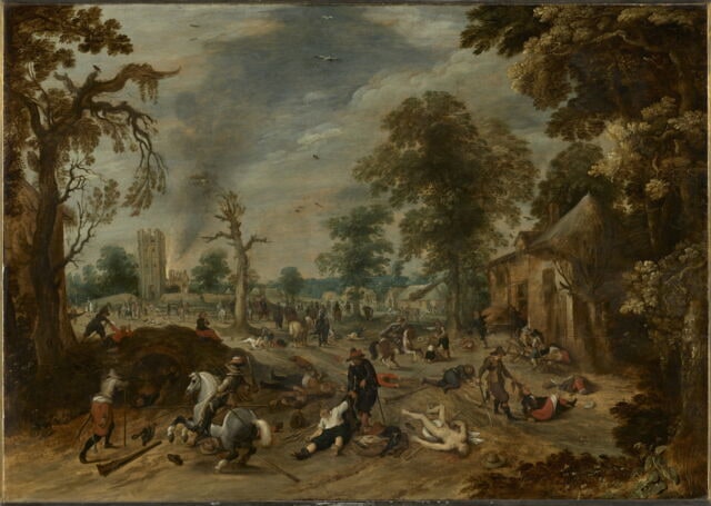 Pillage d'un village dit aussi L’Incendie de Wommelgen près d’Anvers en 1589