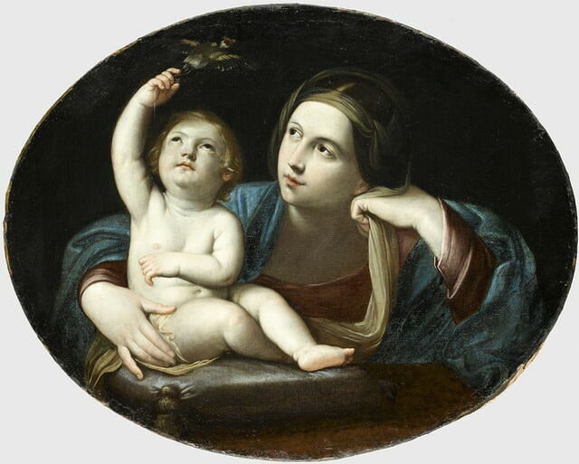 La Vierge avec l'Enfant Jésus jouant avec un oiseau