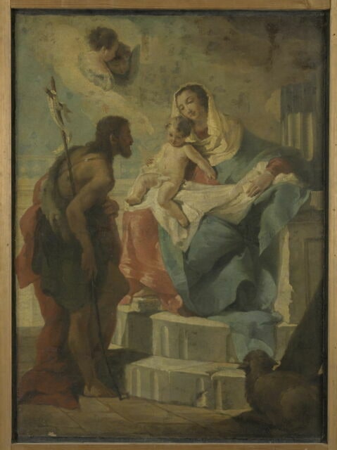Bannière à deux faces ; d'un côté, Saint Martin officiant (saint Maxime de Padoue ?) ; de l'autre, La Vierge et l'Enfant avec saint Jean Baptiste