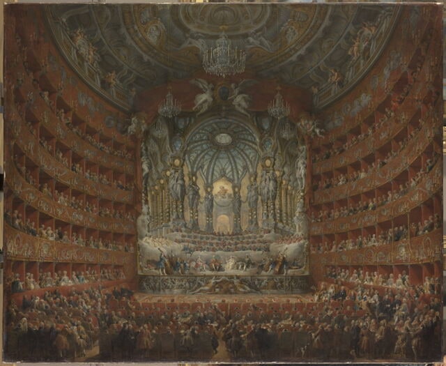 Fête musicale donnée par le cardinal de La Rochefoucauld au théâtre Argentina à Rome, le 15 juillet 1747, à l'occasion du mariage du Dauphin, fils de Louis XV, avec Marie-Josèphe de Saxe