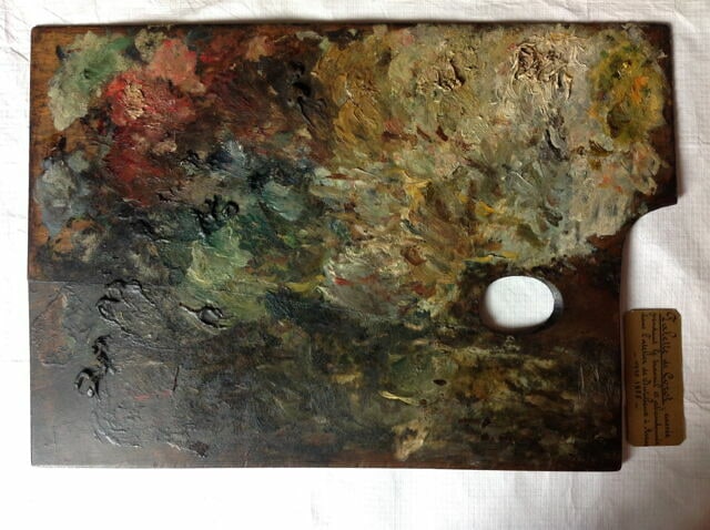 Palette de Corot, cassée pendant le travail et abandonnée dans l'atelier de Dutilleux à Arras, vers 1855.