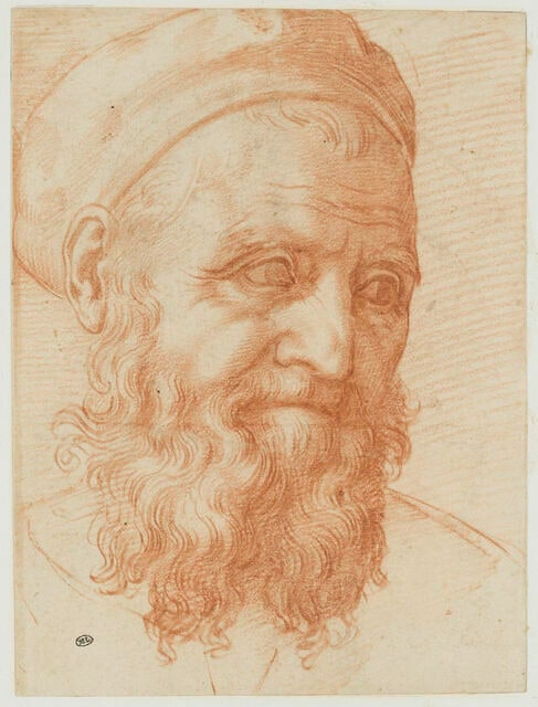 Tête d'homme barbu, le regard fixé à droite : autoportrait ?