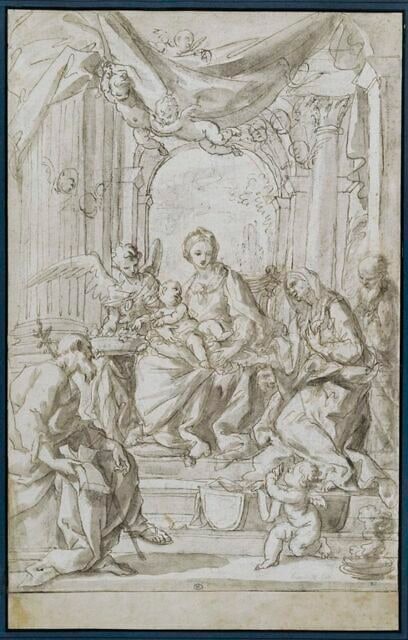 Vierge à l'Enfant entre un ange, saint Joachim, sainte Anne et saint Joseph
