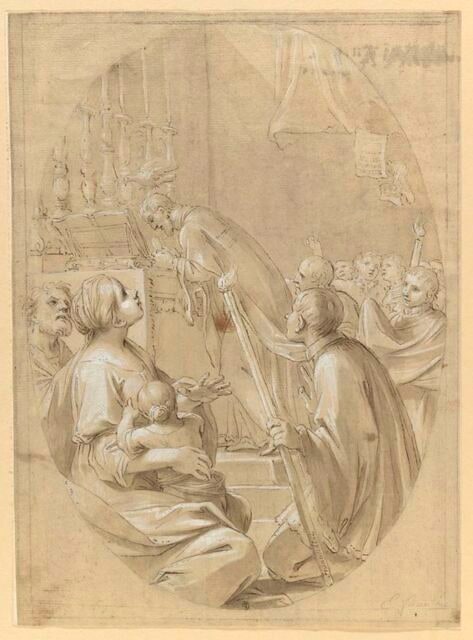 Apparition du Saint-Esprit au-dessus d'un prêtre communiant