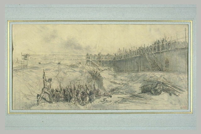Tranchée sur le flanc droit du bastion, lors du siège de Rome