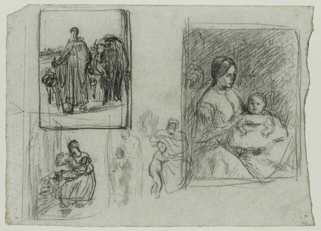 Etudes pour la Bouillie de l'enfant ; bergère et troupeau
