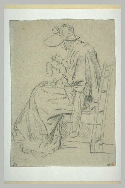 Femme assise sur une chaise, cousant