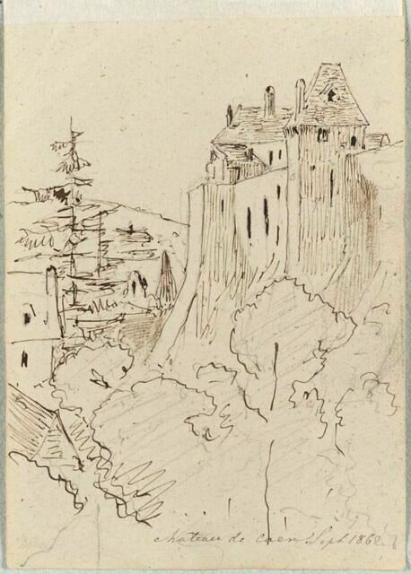 Vue d'un château fort dans les arbres