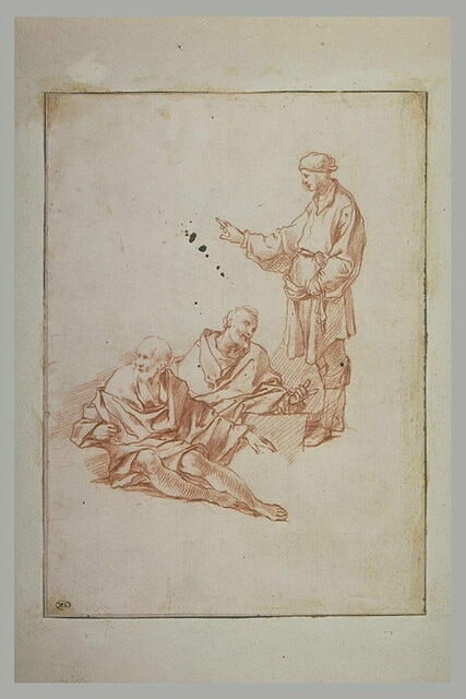 Etude de trois figures d'hommes drapés