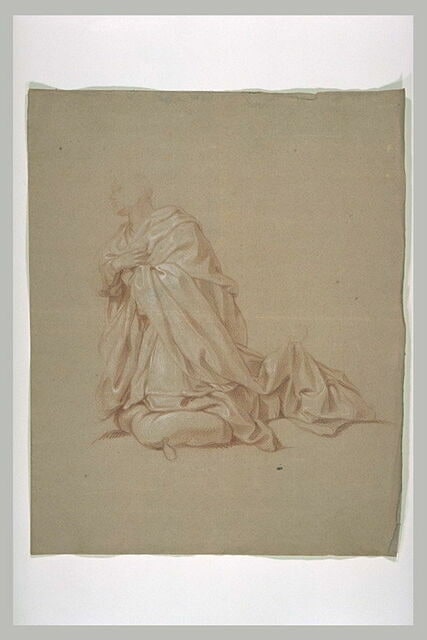 Homme drapé, à genoux, de profil